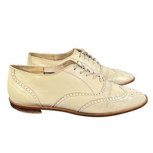 THOM BROWN Vintage Leather Wingtip Oxford Loafer Shoes in cream
